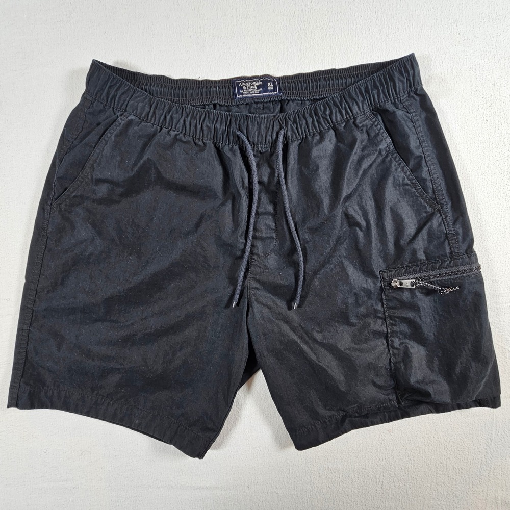 Abercrombie & Fitch Cargo Shorts Mens XL Black Utility Elastic Drawstring Cotton